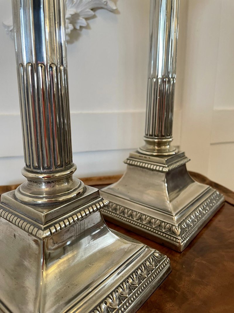 Antique Pair of Silver Plated Corinthian Candlesticks - Image 5